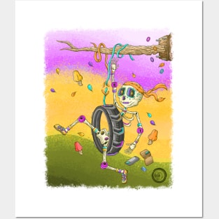 Cute Skeleton - Lets Swing Along- Día De Los Muertos- Tire Swinging Posters and Art
